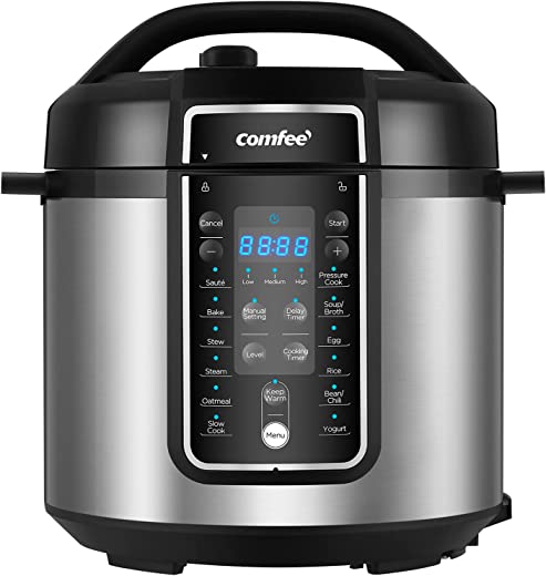 COMFEE’ 6 Quart Pressure Cooker 12-in-1, One Touch Kick-Start Multi-Functional Programmable Slow Cooker, Rice Cooker, Steamer, Sauté pan, Egg…