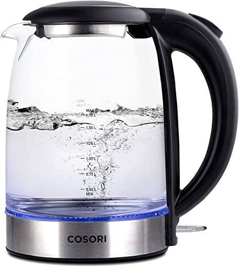 COSORI Electric Kettle with Stainless Steel Filter and Inner Lid, 1500W Wide Opening 1.7L Glass Tea Kettle & Hot Water Boiler, LED Indicator Auto…