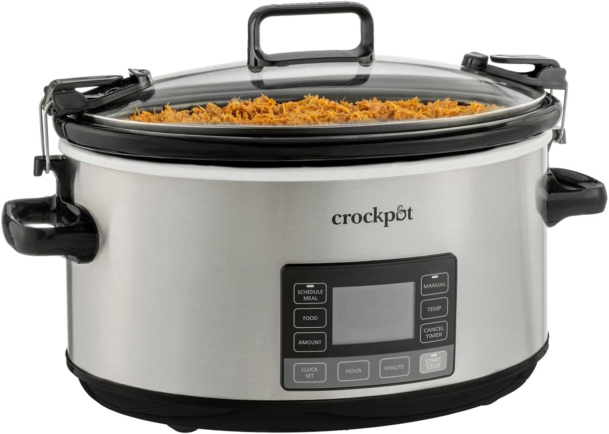 Crockpot Portable 7 Quart Slow Cooker with Locking Lid and Auto Adjust Cook Time Technology, Stainless Steel