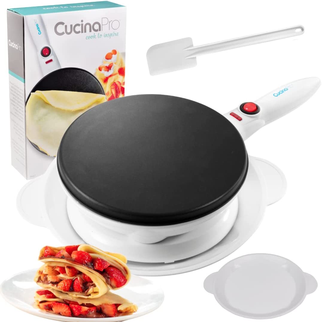 CucinaPro Cordless Crepe Maker – FREE Recipe Guide, Non-Stick Dipping Plate plus Electric Base and Batter Spatula, Portable and Compact Baker,…