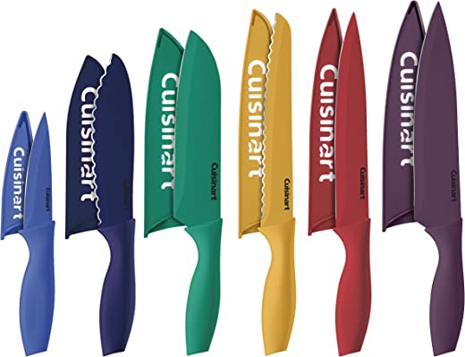 Cuisinart C55-12PCKSAM 12-Piece Ceramic Coated Stainless Steel Knives, Comes with 6-Blades and 6-Blade Guards, Color Coded to Reduce Risk of Cross…