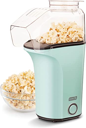DASH Hot Air Popcorn Popper Maker with Measuring Cup to Portion Popping Corn Kernels + Melt Butter, 16 Cups – Aqua