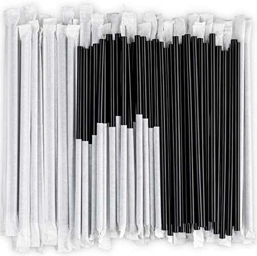 DuraHome Black Plastic Straws Individually Wrapped 1000 Pack – 8 inch Drinking Straw, BPA Free – Restaurant Style Disposable Straws 0.24″ Wide,…