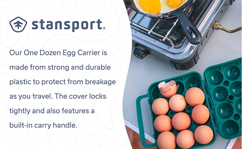 carry handle, eggs, camping, camp site, cooking, stove, grill, one dozen, stansport, container