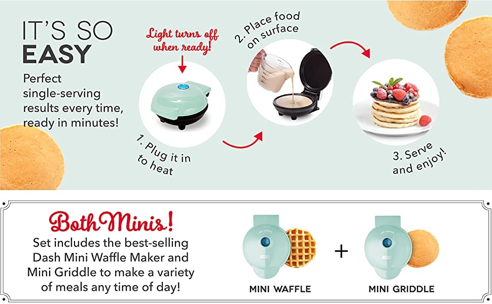 mini waffle, mini maker, mini griddle, breakfast, 2 pack, pancakes, eggs, cookies, burger