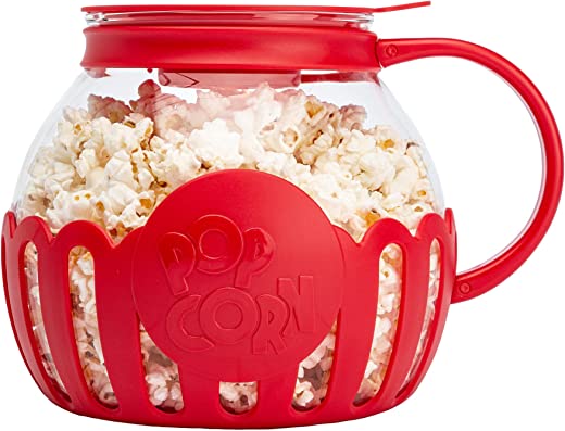 Ecolution Patented Micro-Pop Microwave Popcorn Popper with Temperature Safe Glass, 3-in-1 Lid Measures Kernels and Melts Butter, Made Without BPA,…