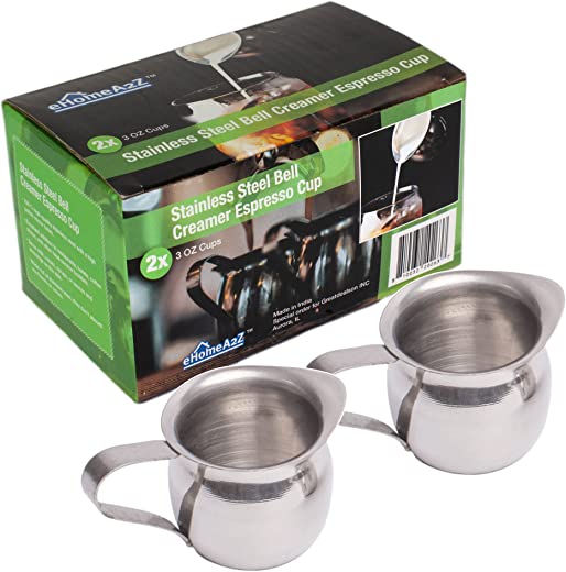 eHomeA2Z Stainless Steel Bell Creamer Espresso Shot Frothing Pitcher Cup Latte Art (2, 3 Oz)