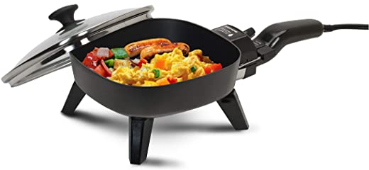 Elite Gourmet EFS-400 Personal Stir Fry Griddle Pan, Rapid Heat Up, 600 Watts Non-stick Electric Skillet with Tempered Glass Lid, Size 7″ x 7″