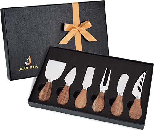 Exquisite 6-Piece Cheese Knives Set, Stainless Steel Cheese Knife Set Collection (Acacia Wood Handle)