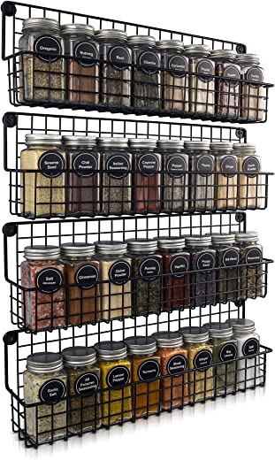 Farmhouse Style Hanging Spice Racks For Wall Mount – Easy To Install Set of 4 Space Saving Racks – The Ideal Seasoning Organizer For Your Kitchen