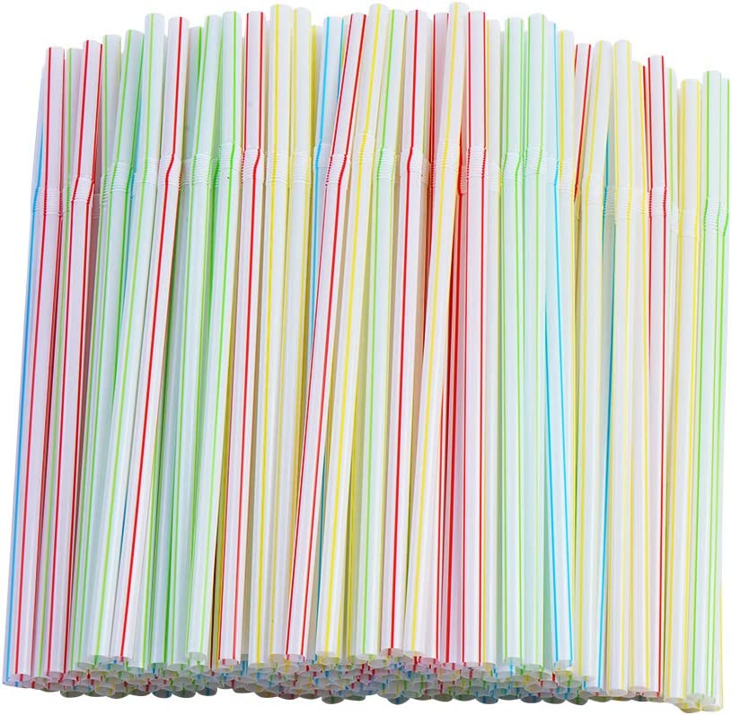 Flexible Straws,200 Pcs Disposable Stripes Multiple Colors Drinking Plastic Straws.(0.23” diameter and 7.8″ long)