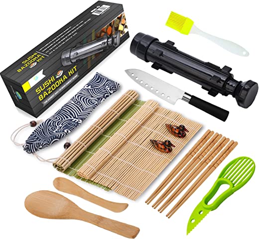 FUNGYAND Sushi Making Kit, All in One Sushi Bazooka Maker with Bamboo Mats, Bamboo Chopsticks, Avocado Slicer, Paddle, Spreader, Sushi Knife,…