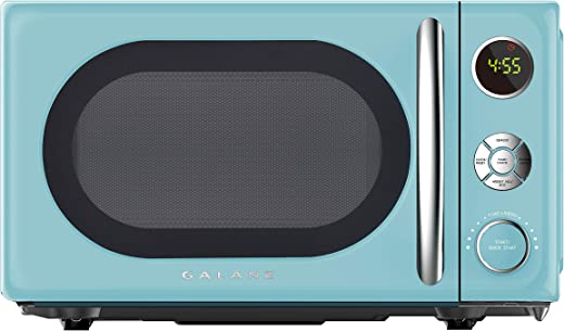 Galanz GLCMKA07BER-07 Retro Microwave Oven, LED Lighting, Pull Handle Design, Child Lock, Bebop Blue, 0.7 cu ft