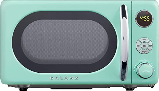 Galanz GLCMKA07GNR-07 Retro Microwave Oven, LED Lighting, Pull Handle Design, Child Lock, Surf Green, 0.7 cu ft