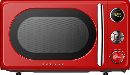 Galanz GLCMKA07RDR-07 Microwave Oven, LED Lighting, Pull Handle Design, Child Lock,Retro Red, 0.7 Cu.Ft