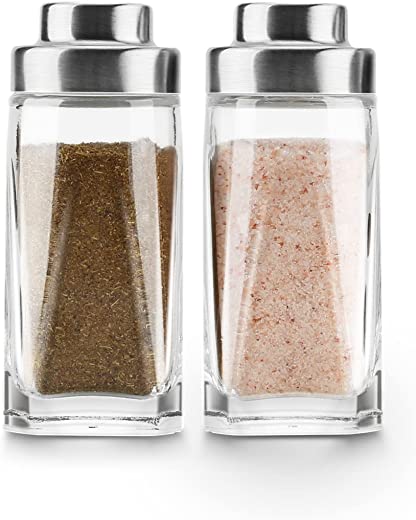 Glass Salt and Pepper Shakers Set – Aelga Salt Shaker with Stainless Steel Lid – Elegant Farmhouse Kitchen Decoration(2pcs)