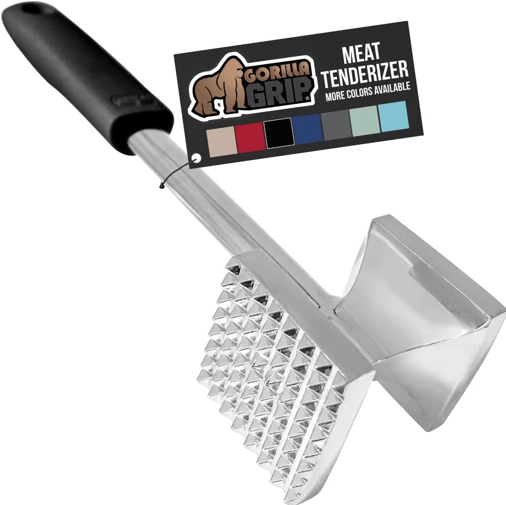 Gorilla Grip Heavy Duty Meat Tenderizer, Oversized Kitchen Mallet, Soft Grip Handle, Tool Maximizes Food Flavor, Spiked Side Tenderizes, Flat…