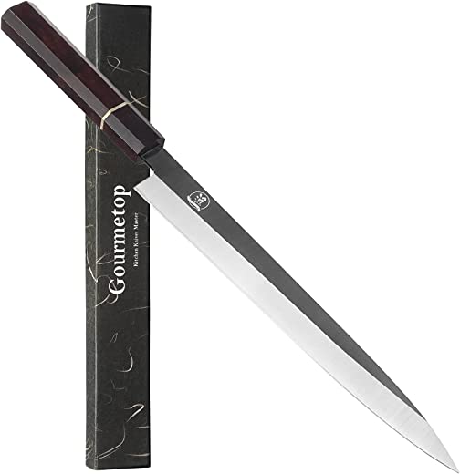 Gourmetop Sushi Knife Yanagiba Knife 10 Inch, Japanese Sashimi Knife VG10 Superior Steel Single Bevel with Premium Octagonal Ebony Handle