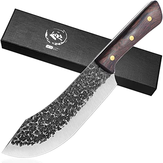 Hand Forged Butcher Knife for Meat Cutting Meat Cleaver Knife Full Tang High Carbon Steel Kitchen Chopper for Home, Restaurant, Outdoor Camping,…