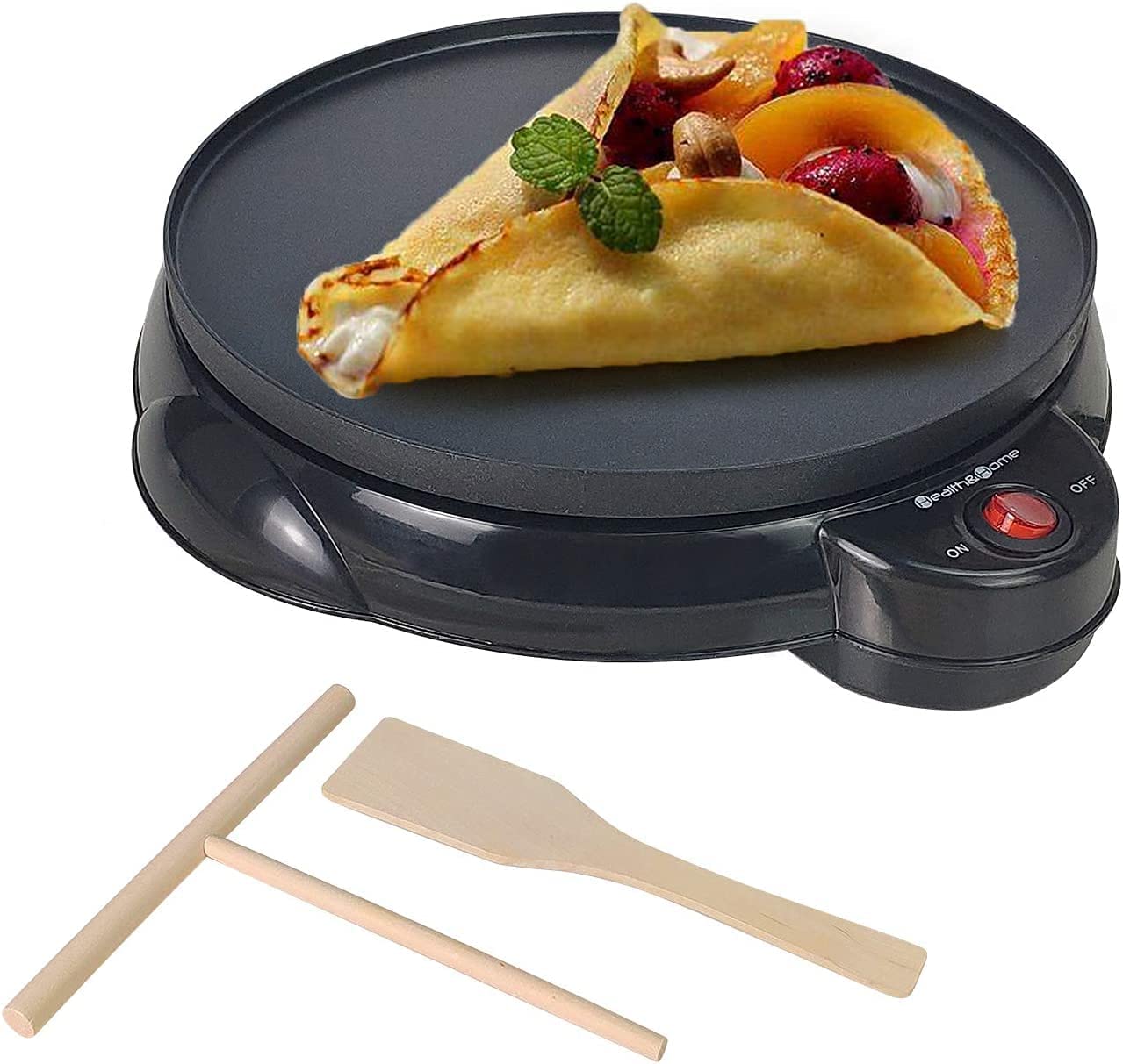 Health and Home Electric Crepe Maker – 10″Crepe Pan,Crepe Griddle, Non-stick Pancake Maker – Easy Clean & Includes Wooden Spatula, Batter Spreader