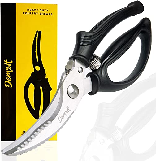 Heavy Duty Poultry Shears-Kitchen scissors Rust proof, Non slip handle, safety Lock & Spring Loaded- Cutting Chicken & Chopping Vegetables