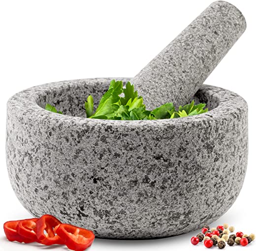 Heavy Duty Small Mortar and Pestle Set, Hand Carved from Natural Granite, Make Fresh Guacamole, Salsa, Pesto, Stone Grinder Bowl, Herb Crusher,…