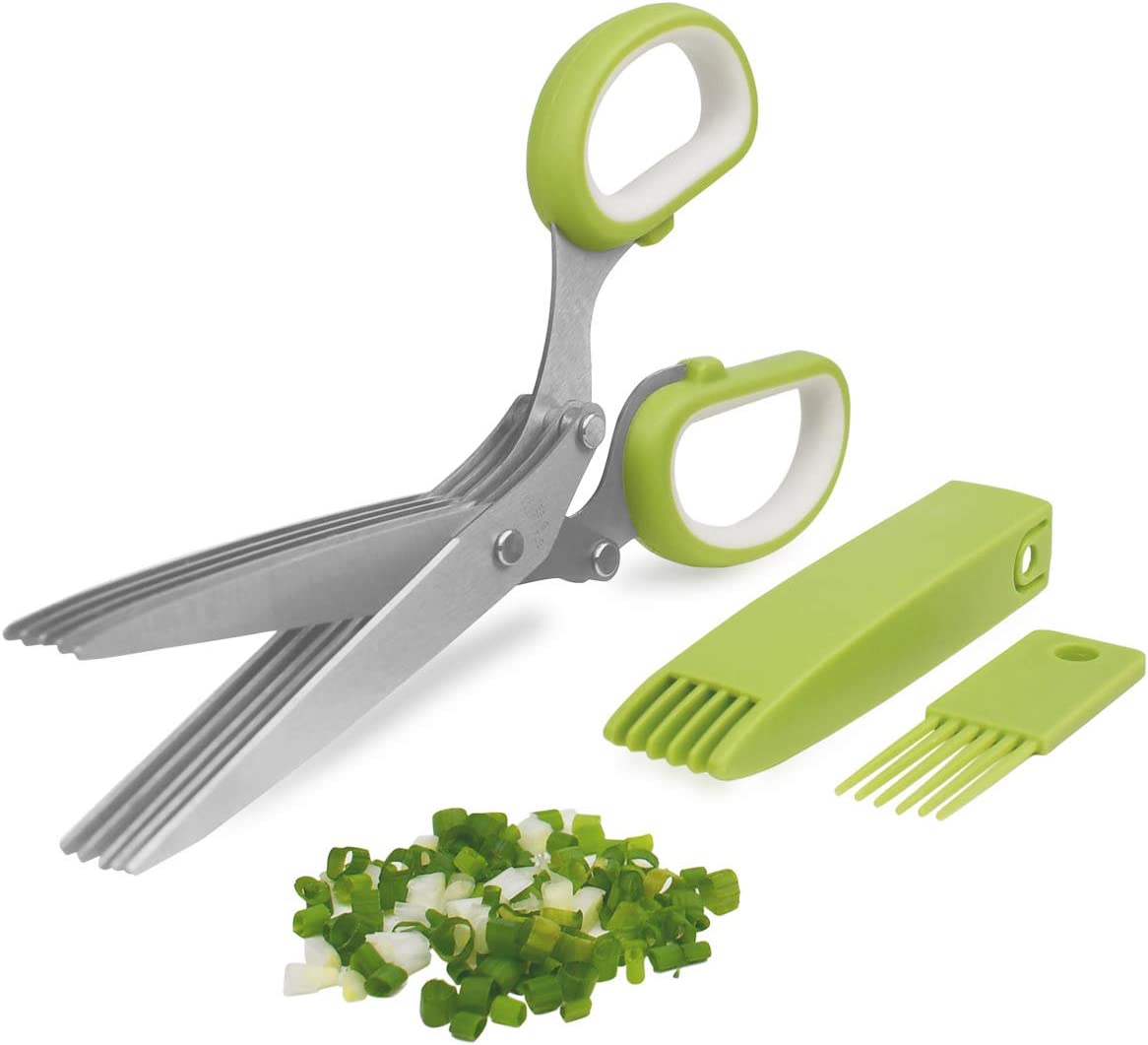 Herb Cutter Scissors 5 Blade Scissors Kitchen Multipurpose Cutting Shear with 5 Stainless Steel Blades & Safety Cover & Cleaning Comb Cilantro…
