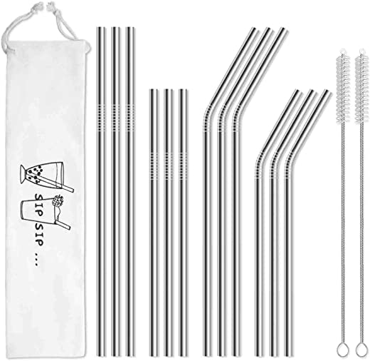 Hiware 12-Pack Reusable Stainless Steel Metal Straws with Case – Long Drinking Straws for 30 oz and 20 oz Tumblers Yeti Dishwasher Safe – 2…