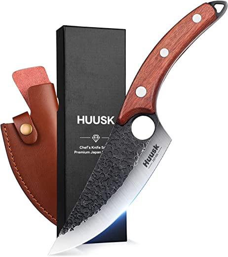 Huusk Viking Knives Hand Forged Boning Knife Full Tang Japanese Chef Knife with Sheath Butcher Meat Cleaver Japan Kitchen Knife for Home, Outdoor,…