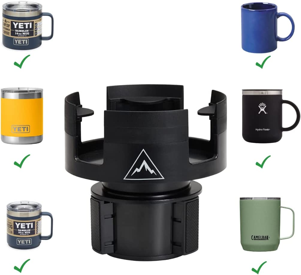 Integral Mug Integrator – YETI 14oz Rambler Cup Holder – Coffee Mug Car Cup Holder Expander with Adjustable Base – Rubber Tabs Hold Most Coffee…
