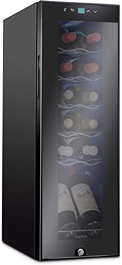 Ivation 12 Bottle Compressor Wine Cooler Refrigerator w/Lock | Large Freestanding Wine Cellar For Red, White, Champagne or Sparkling Wine | 41f-64f…