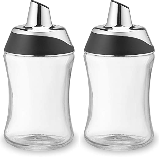 J&M Design 2-Pack Sugar Dispenser & Shaker For Coffee , Cereal , Tea & Baking with Pour Spout and Lid for Easy Spoon Measuring Pouring – 7.5oz…