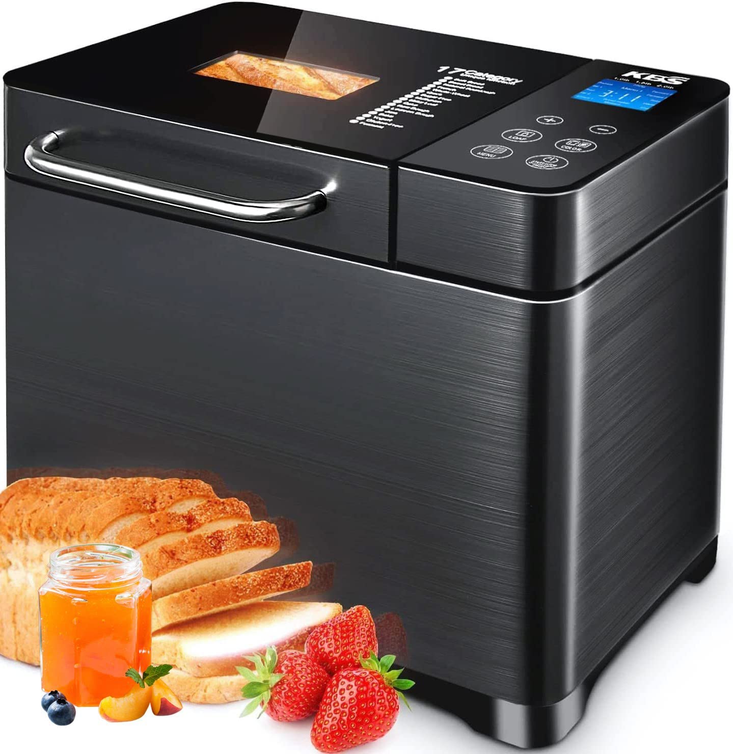 KBS 17-in-1 Bread Maker-Dual Heaters, 710W Bread Machine Stainless Steel with Gluten-Free, Dough Maker,Jam,Yogurt PROG, Auto Nut Dispenser,Ceramic…