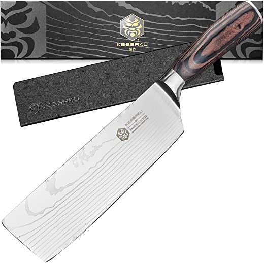 Kessaku 7-Inch Nakiri Vegetable Cleaver Knife – Samurai Series – Forged High Carbon 7Cr17MoV Stainless Steel – Pakkawood Handle with Blade Guard