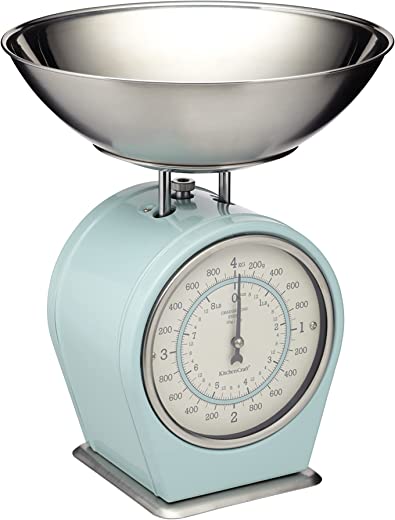 KitchenCraft Living Nostalgia Mechanical Kitchen Scales, 4 kg (8 lbs) – Vintage Blue