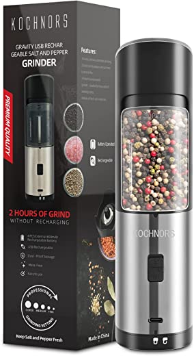 Kochnors USB Rechargeable Pepper Grinder, Gravity Electric Pepper Grinder with 6 Level Adjustable Coarseness, One Handed Operated Salt and Pepper…