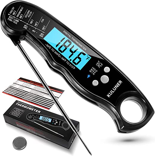KULUNER TP-01 Waterproof Digital Instant Read Meat Thermometer with 4.6” Folding Probe Backlight & Calibration Function for Cooking Food Candy, BBQ…