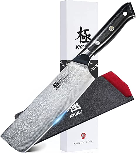 KYOKU Nakiri Knife – 7″ – Shogun Series – Japanese VG10 Steel Core Damascus Blade – with Sheath & Case