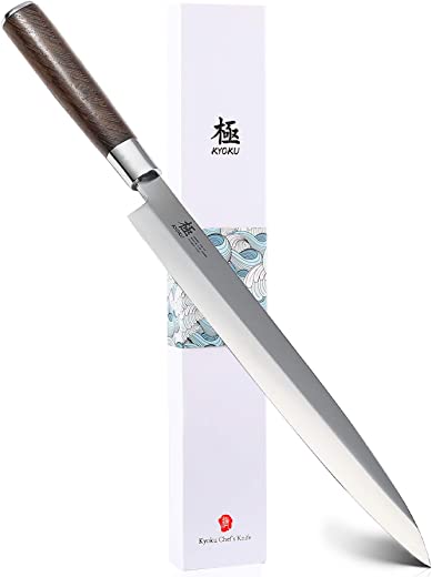 KYOKU Samurai Series – 10.5″ Yanagiba Knife Japanese Sushi Sashimi Knives – Superior Japanese Steel – Wenge Wood Handle – with Case