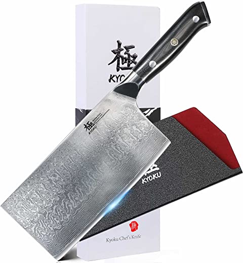 KYOKU Vegetable Cleaver Knife – 7″ – Shogun Series – Japanese VG10 Steel Core Forged Damascus Blade – with Sheath & Case