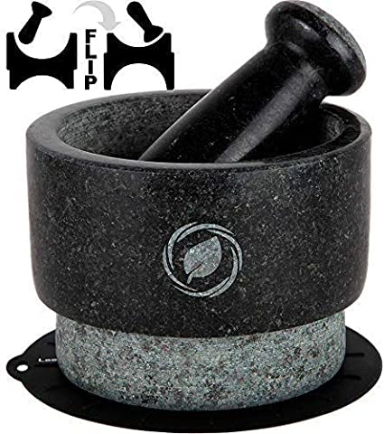 Laevo Mortar and Pestle Set (Large) | Black Granite | Stone Spice Grinder | 2.1 Cup Capacity | 5.5 inch | Reversible | Molcajete Mexicano |…
