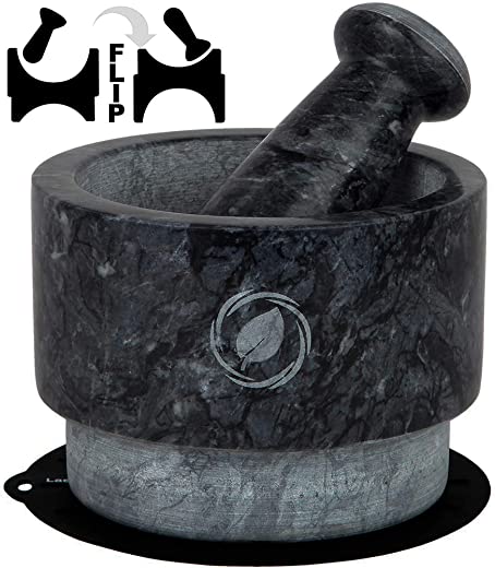Laevo Mortar and Pestle Set (Large) | Gray Marble | Stone Spice Grinder | 2.1 Cup Capacity | 5.5 inch | Reversible | Molcajete Mexicano |…