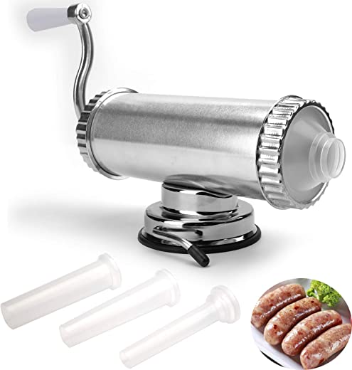 Lawei 2 LBS Sausage Stuffer – Horizontal Kitchen Stuffing Maker Stainless Steel Meat Sausage Machine for Household Commercial