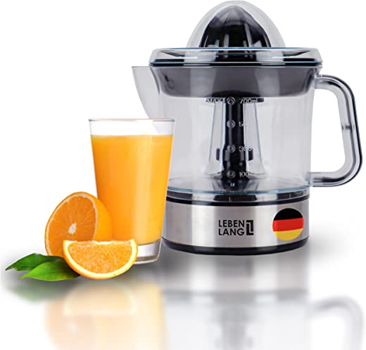 LEBENLANG – Electric juicer max juice yield | Citrus juicer + 2 cones 40W | Lemon, lime, orange, fresh fruit juice squeezer machine | Automatic…