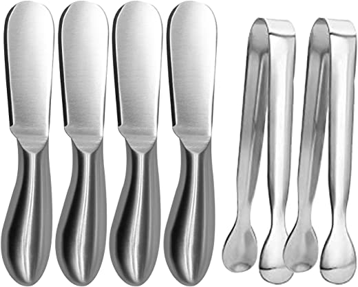 Linwnil Spreader Knife Set,6-Piece Cheese and Butter Spreader Knives,Mini Serving Tongs,Stainless Steel Multipurpose Butter Knives