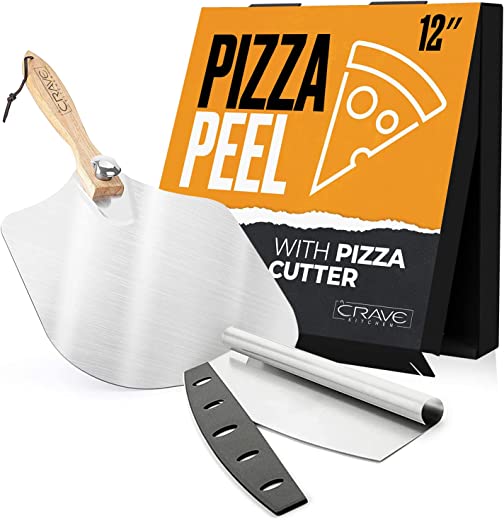 Metal Pizza Peel 12 Inch with Pizza Cutter – Enjoy Crisper Crusts with Metal Pizza Spatula for Turning Pizzas – Folding Handle Aluminium Pizza Peel…