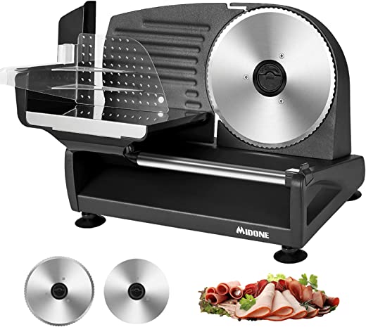 MIDONE Meat Slicer 200W Electric Deli Food Slicer with Two Removable 7.5’’ Stainless Steel Blade, Adjustable Thickness for Home Use, Child Lock…