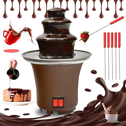 Mini Chocolate Fondue Fountain – wuyule 3 Tiers Electric Melting Machine Chocolate Fountain with 6pcs Iron Sticks Mini Hot Chocolate Fondue…