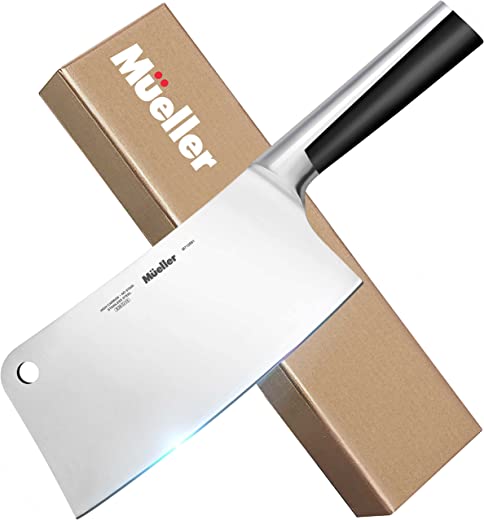 Mueller 7-inch Meat Cleaver Knife, Stainless Steel Professional Butcher Chopper, Stainless Steel Handle, Heavy Duty Blade for Home Kitchen and…