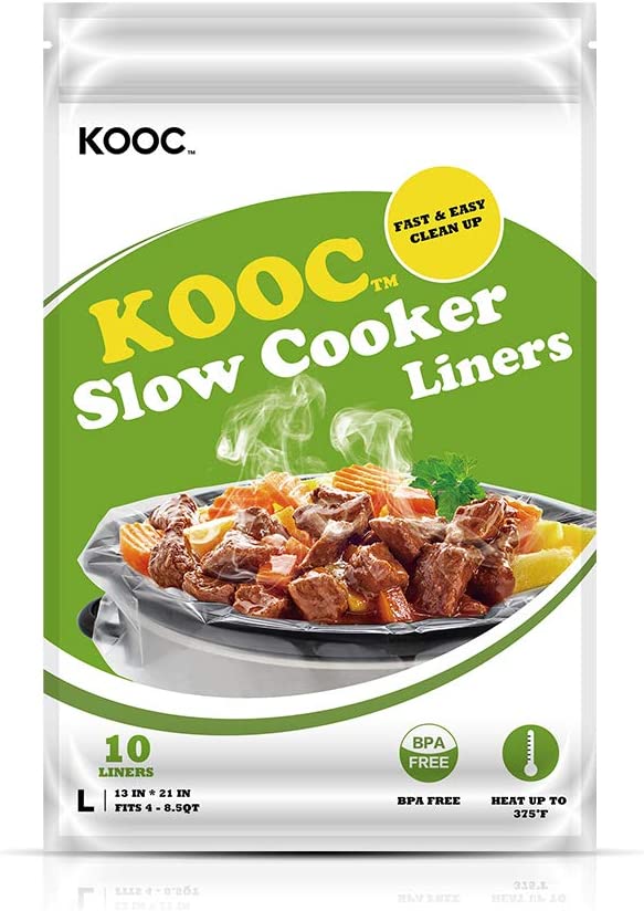 [NEW] KOOC Disposable Slow Cooker Liners and Cooking Bags, 1 Pack(10 Counts), Large Size Pot Liners Fit 4QT to 8.5QT, 13″x 21″, Fresh Locking Seal…